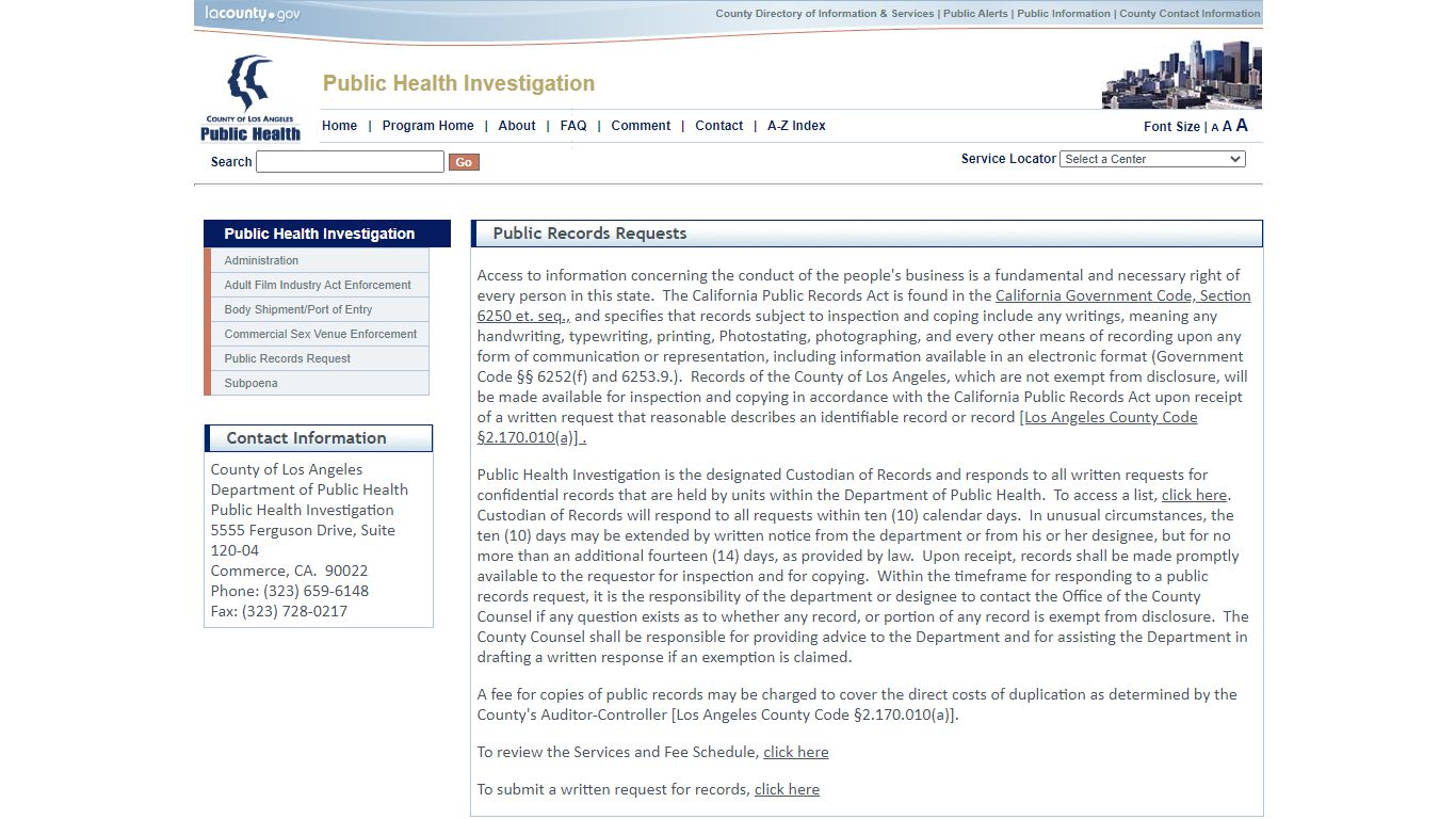 Public Records Requests - Los Angeles County Department of Public Health
