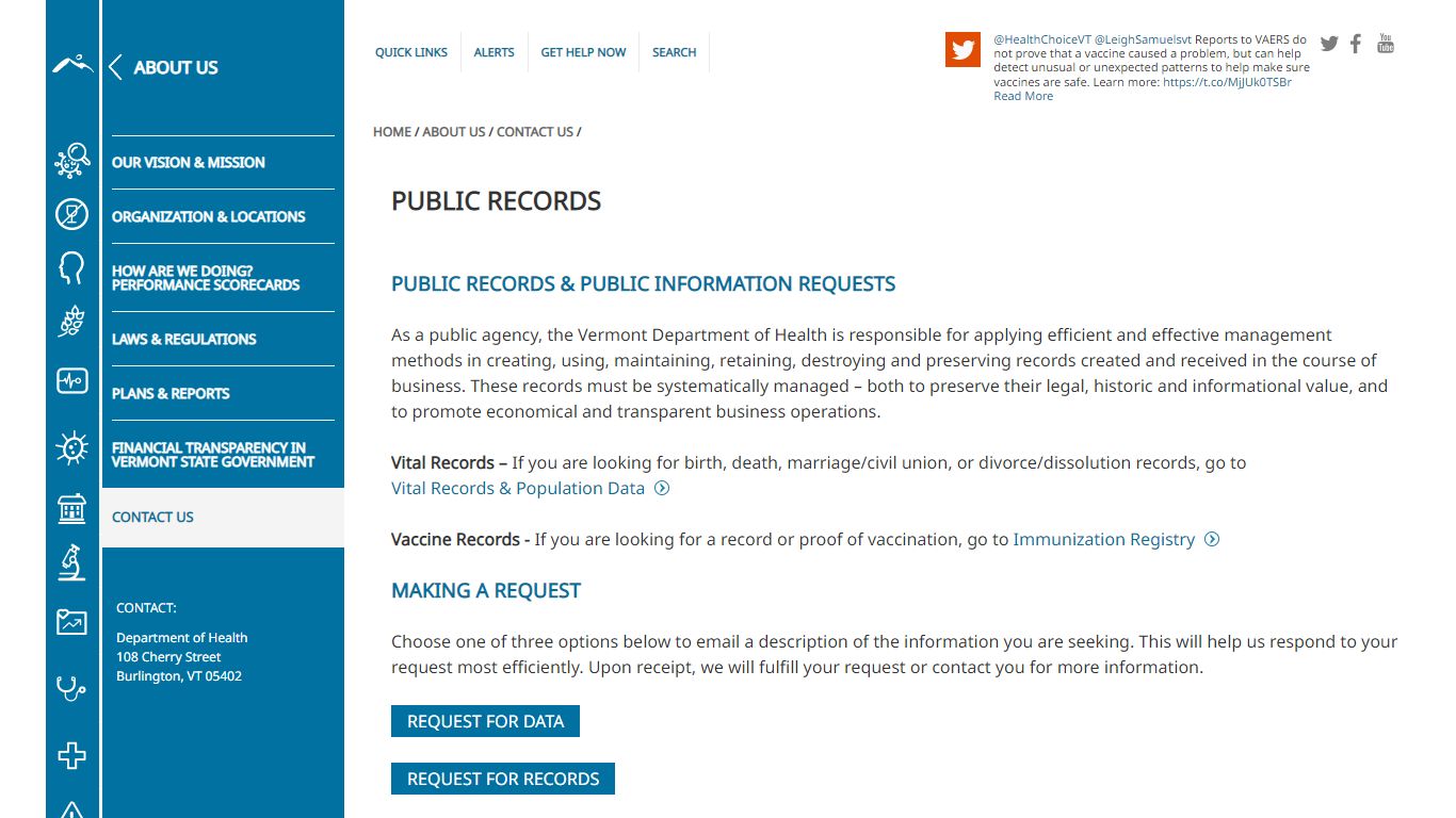 Public Records | Vermont Department of Health