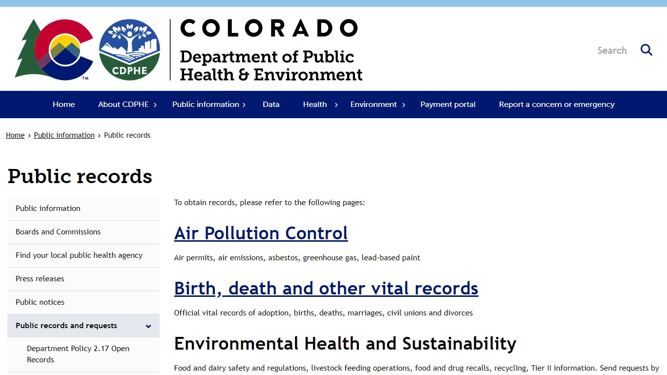 Public records | Department of Public Health & Environment